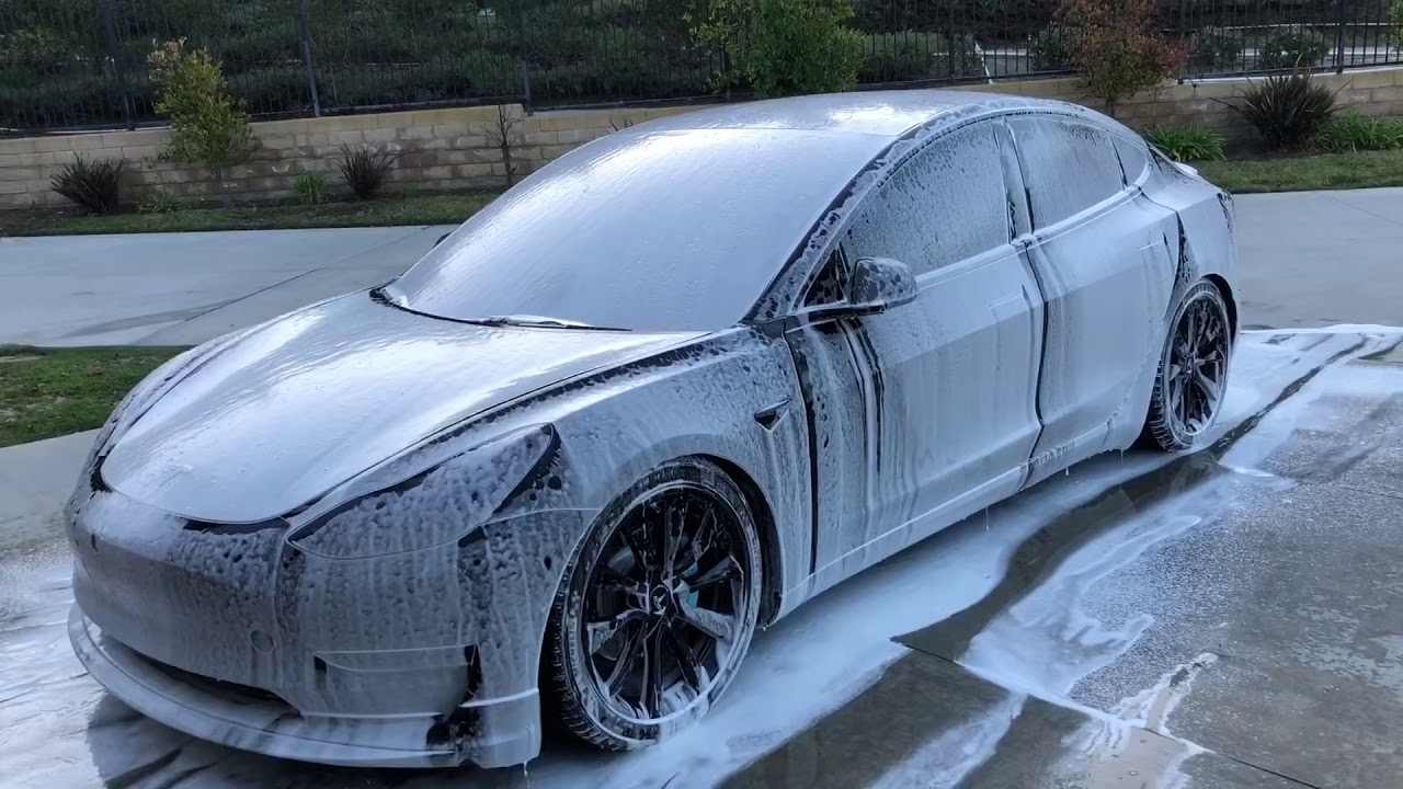 Foam wash on a vehicle during detailing